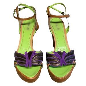 ETRO Shoes Womens Size 10B Wedges Multi Color w/ Butterfly 4 Inch Heel Reg. $525
